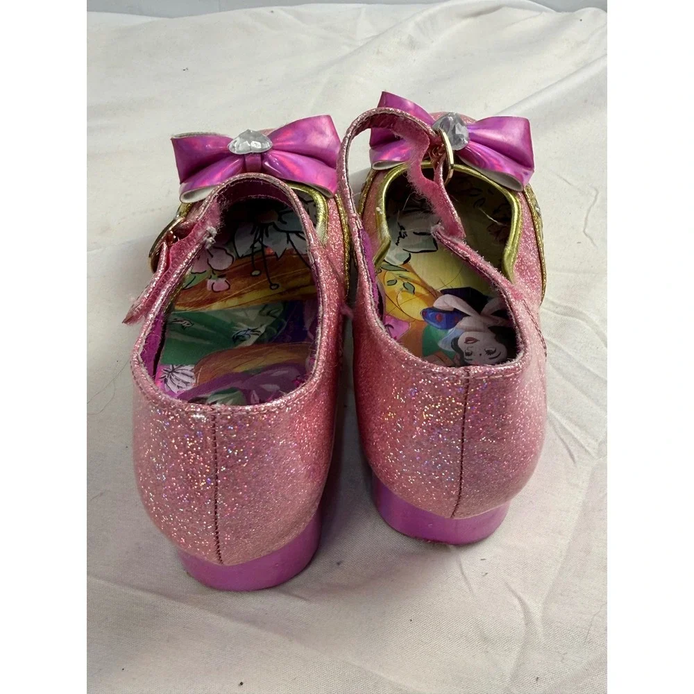 Disney Princess Pink Glitter Mary Jane Dress Shoes Heart Gem Bow Girls Size 12